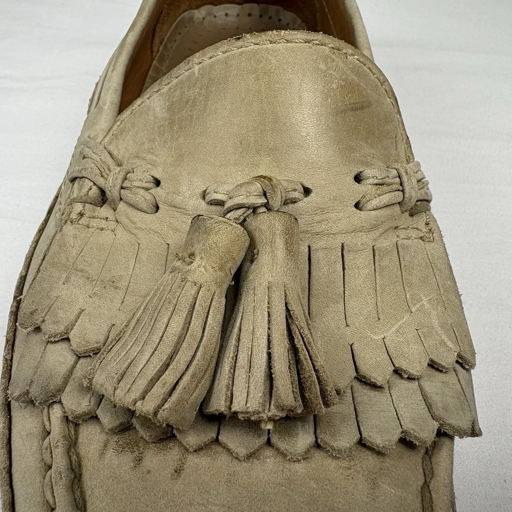 Johnston Murphy Passport Beige Leather Tassel Kiltie Loafers 9M Brazil EUC